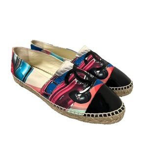 Chanel Espradrilles Shoes Womens 40 9 Flats Cloth  Patent Leather Casual Beachy